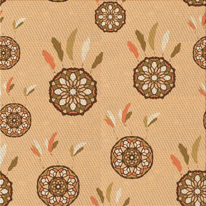 Round Patterned Chrome Gold Yellow Rug, pat1084org