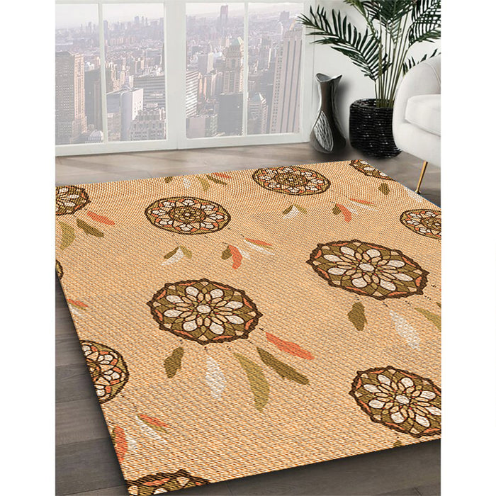 Patterned Chrome Gold Yellow Rug in Family Room, pat1084org