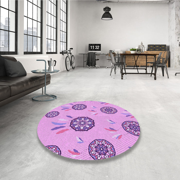 Round Patterned Pastel Purple Pink Rug in a Office, pat1084pur