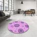 Round Patterned Pastel Purple Pink Rug in a Office, pat1084pur