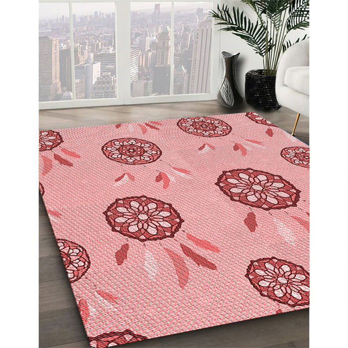 Patterned Pastel Pink Rug in Family Room, pat1084rd