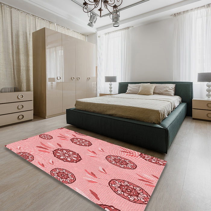 Patterned Pastel Pink Rug in a Bedroom, pat1084rd