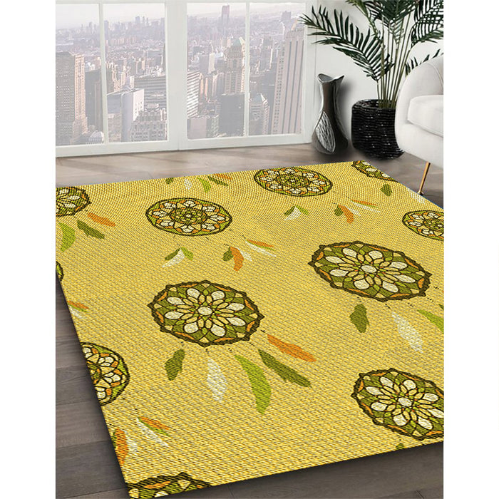 Patterned Yellow Rug in Family Room, pat1084yw