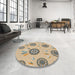 Round Machine Washable Transitional Brown Rug in a Office, wshpat1084