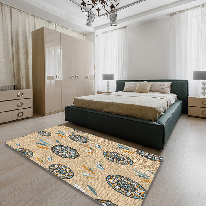 Machine Washable Transitional Brown Rug in a Bedroom, wshpat1084