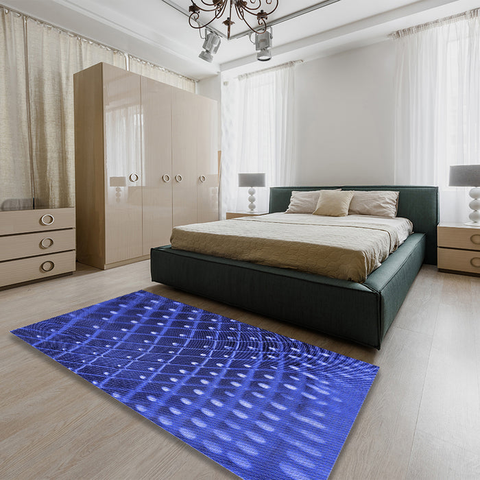 Patterned Blue Rug in a Bedroom, pat1085blu