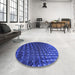 Round Patterned Blue Rug in a Office, pat1085blu