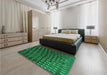 Patterned Deep Emerald Green Rug in a Bedroom, pat1085grn