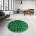 Round Patterned Deep Emerald Green Rug in a Office, pat1085grn