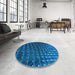 Round Patterned Blueberry Blue Rug in a Office, pat1085lblu