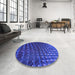 Round Patterned Blue Rug in a Office, pat1085pur