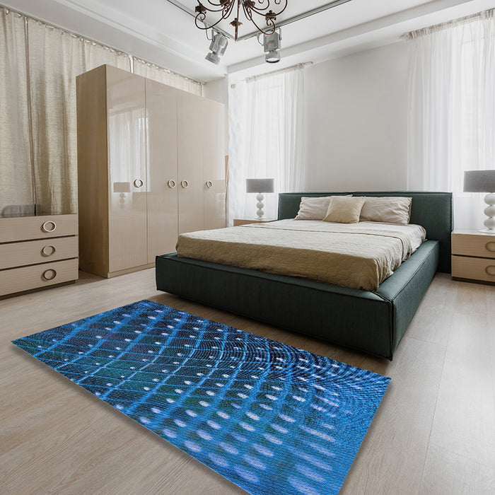 Machine Washable Transitional Blue Rug in a Bedroom, wshpat1085