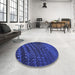 Round Patterned Denim Dark Blue Rug in a Office, pat1086blu