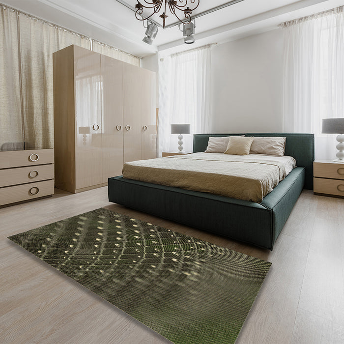 Patterned Fern Green Rug in a Bedroom, pat1086brn