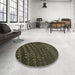 Round Patterned Fern Green Rug in a Office, pat1086brn