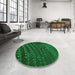 Round Patterned Deep Emerald Green Rug in a Office, pat1086grn