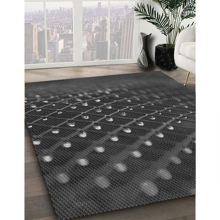 Patterned Charcoal Black Rug in Family Room, pat1086gry