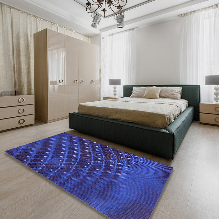 Patterned Denim Dark Blue Rug in a Bedroom, pat1086pur