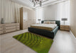 Patterned Dark Forest Green Rug in a Bedroom, pat1086yw