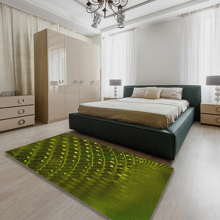 Patterned Dark Forest Green Rug in a Bedroom, pat1086yw
