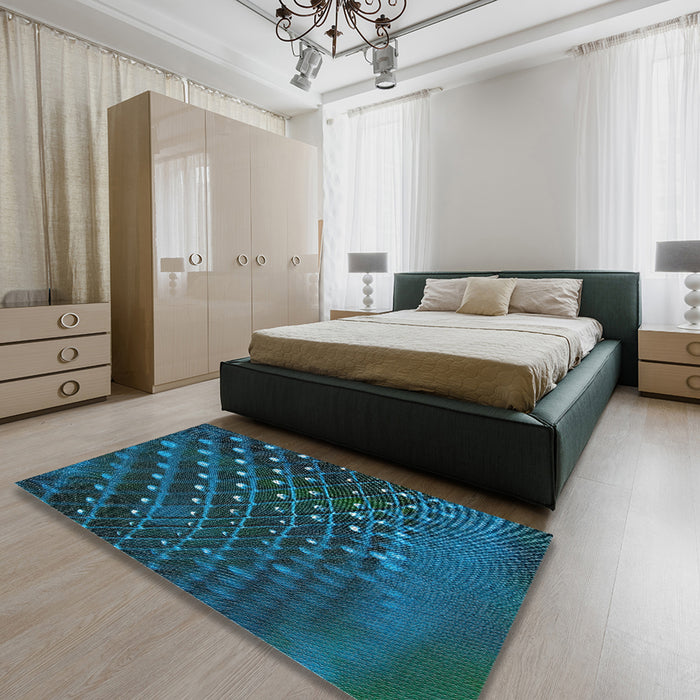 Machine Washable Transitional Deep-Sea Blue Rug in a Bedroom, wshpat1086