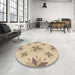 Round Patterned Brown Gold Rug in a Office, pat1087brn