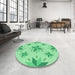 Round Patterned Jade Green Rug in a Office, pat1087grn