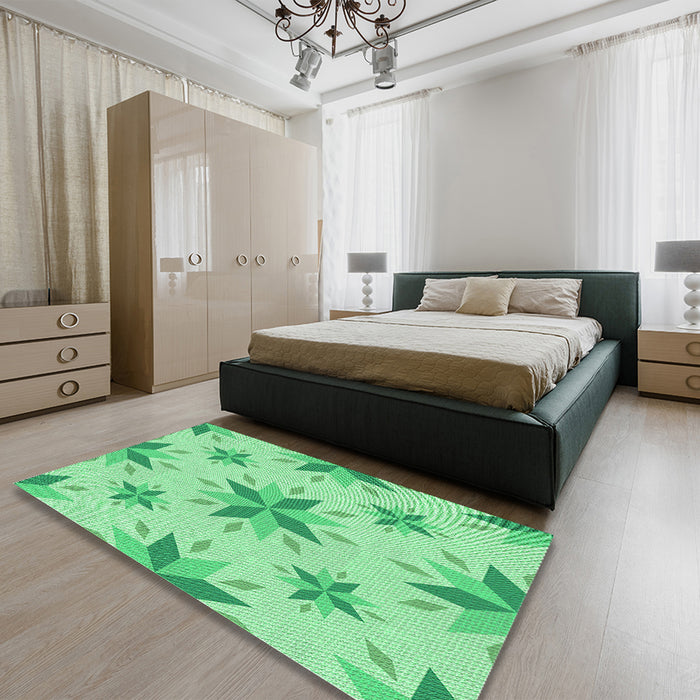 Patterned Jade Green Rug in a Bedroom, pat1087grn