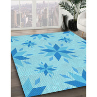 Patterned Deep Sky Blue Rug, pat1087lblu