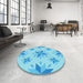 Round Patterned Deep Sky Blue Rug in a Office, pat1087lblu