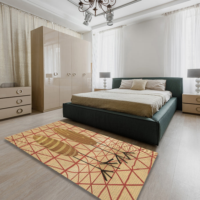 Patterned Yellow Orange Rug in a Bedroom, pat1088brn