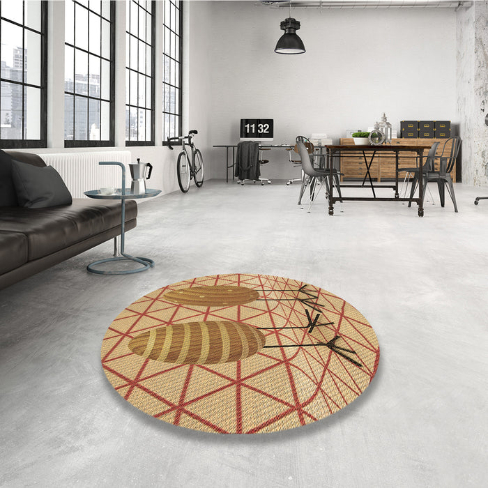 Round Patterned Yellow Orange Rug in a Office, pat1088brn