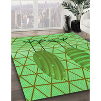 Patterned Dark Lime Green Rug, pat1088grn