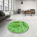 Round Patterned Dark Lime Green Rug in a Office, pat1088grn