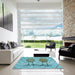 Square Patterned Bright Turquoise Blue Rug in a Living Room, pat1088lblu
