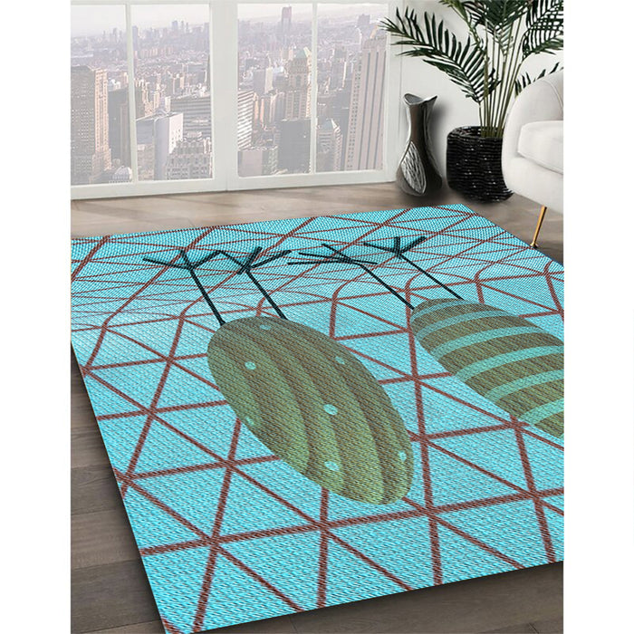 Patterned Bright Turquoise Blue Rug in Family Room, pat1088lblu