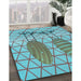 Patterned Bright Turquoise Blue Rug in Family Room, pat1088lblu