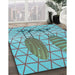 Machine Washable Transitional Bright Turquoise Blue Rug in a Family Room, wshpat1088lblu