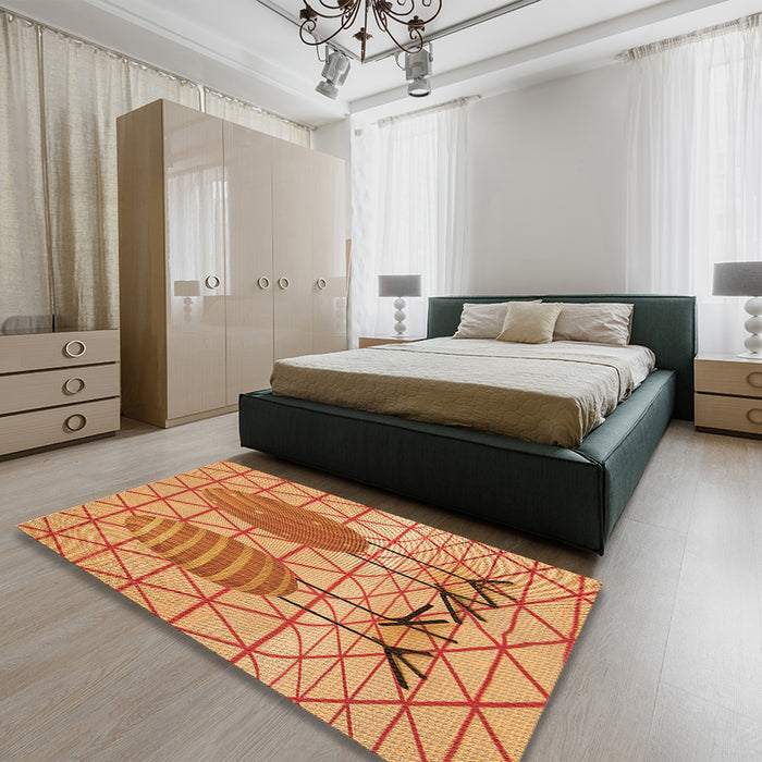 Patterned Orange Rug in a Bedroom, pat1088org