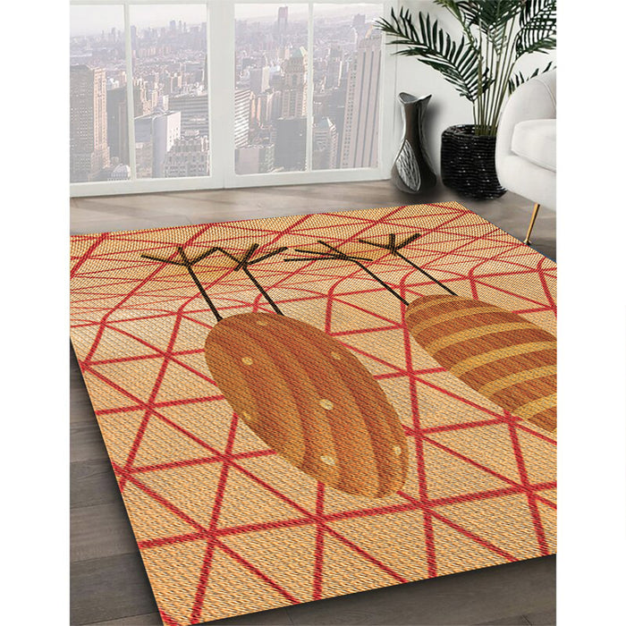 Patterned Orange Rug in Family Room, pat1088org