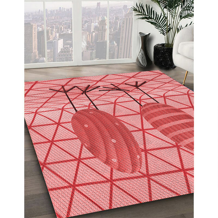 Patterned Light Coral Pink Rug in Family Room, pat1088rd