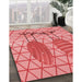 Patterned Light Coral Pink Rug in Family Room, pat1088rd