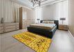 Patterned Gold Yellow Rug in a Bedroom, pat1088yw
