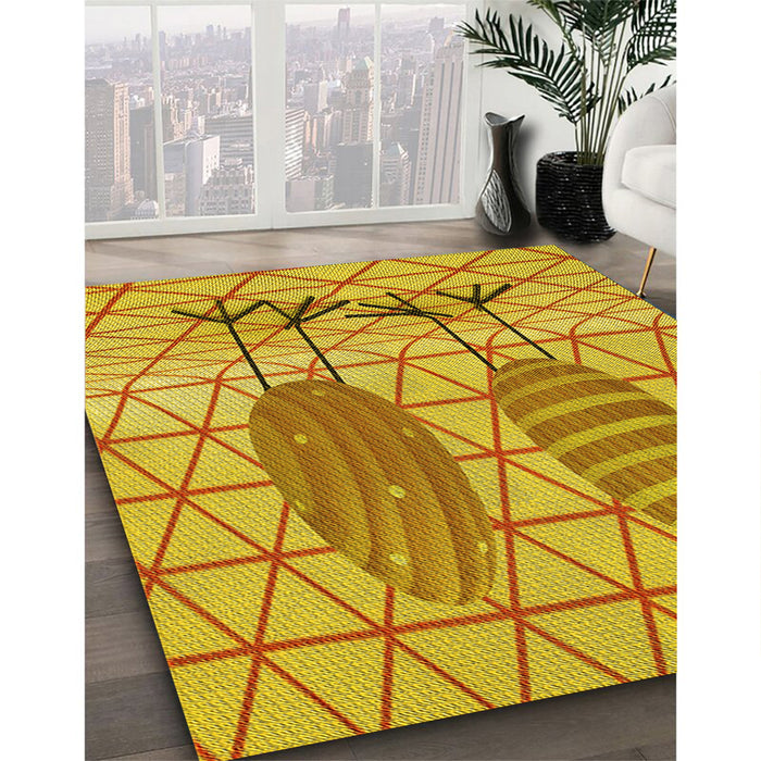 Patterned Gold Yellow Rug in Family Room, pat1088yw