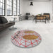 Round Machine Washable Transitional Cherry Red Rug in a Office, wshpat1088