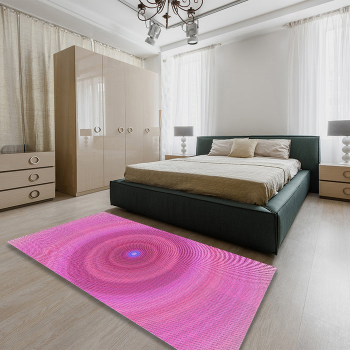 Patterned Deep Pink Rug in a Bedroom, pat1089pur