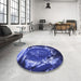 Round Patterned Light Slate Blue Rug in a Office, pat109blu