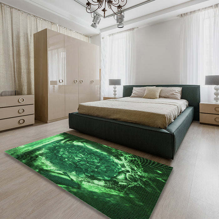 Patterned Deep Emerald Green Rug in a Bedroom, pat109grn