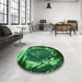 Round Patterned Deep Emerald Green Rug in a Office, pat109grn