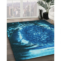 Patterned Deep Sky Blue Rug, pat109lblu